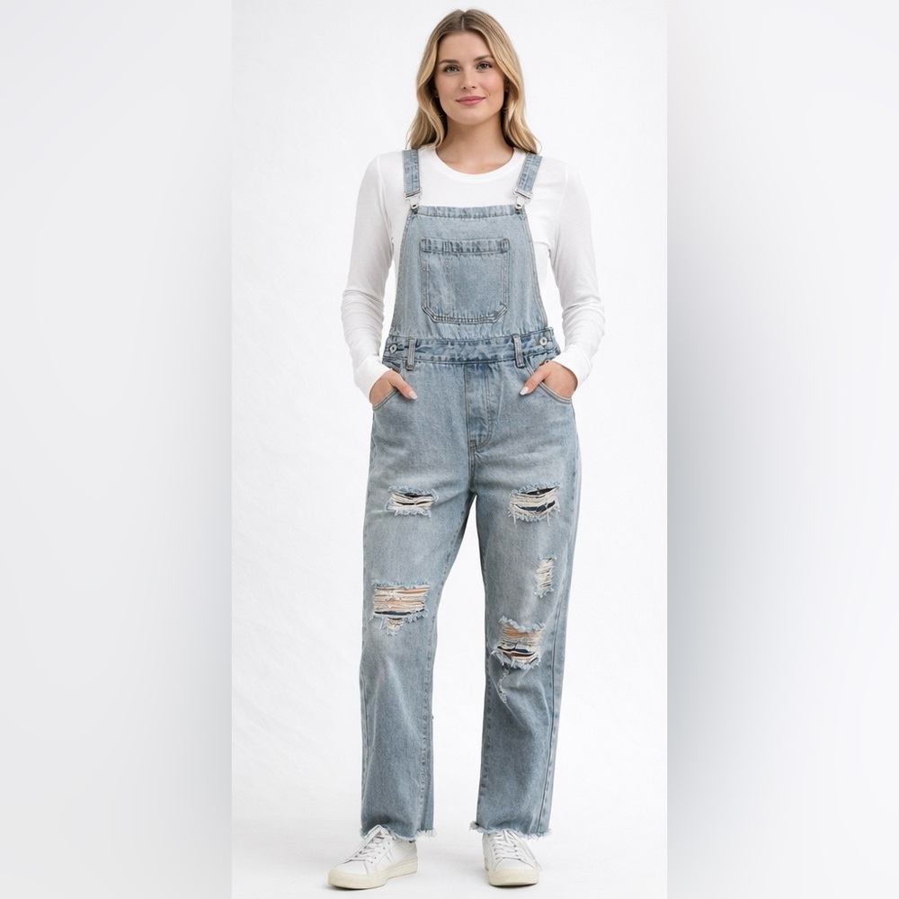 POL Distressed Denim Overalls Blue Womens Size S